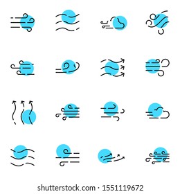 modern air icon set. creative wind, breeze, cloud, zephyr colored outline icons sign, vector illustration.