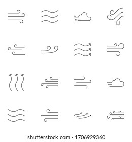 modern air icon set. creative wind, breeze, cloud, zephyr outline icons sign, vector illustration.