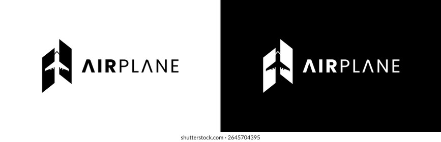 Modern Air Plane logo design. In black and white version vector illustration.