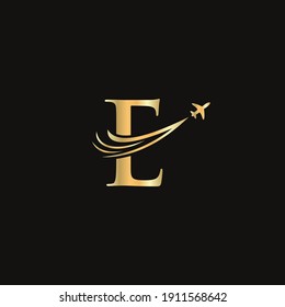 Modern Air Travel Logo Design with E letter. E letter Concept air plane and travel logo.