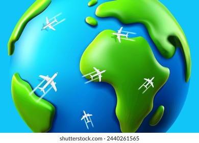 Modern aircraft flying above the Earth. Top view vector illustration