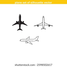 modern aircraft icon set logotype silhouette vector  sign collection. plane symbol or logo.plane flying silhouette