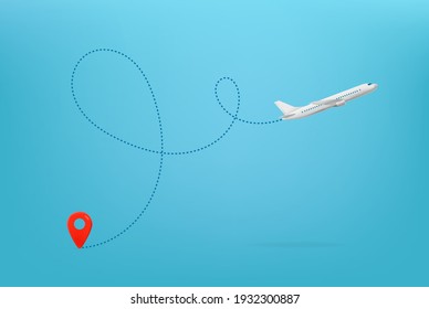 Modern aircraft path. Summer travel vector illustration 