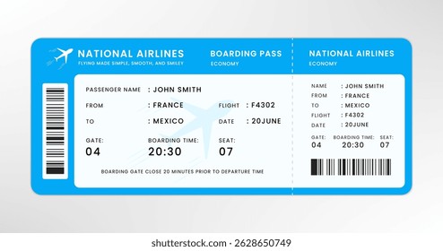 Modern airline boarding pass ticket, displaying travel details information. Boarding pass vector