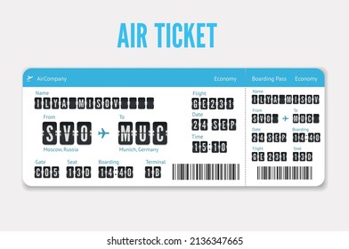 Modern Airline template of boarding pass. Vector illustration of paper Flight coupon layout isolated on white