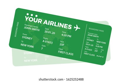 Modern airline ticket design with flight time and passenger name. vector illustration