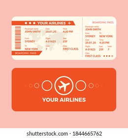 Modern airline ticket design with flight time and passenger name. vector illustration