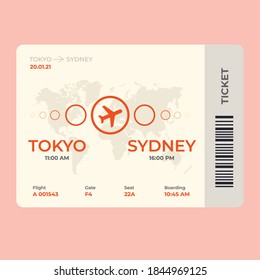 Modern airline ticket design with flight time and passenger name. vector illustration