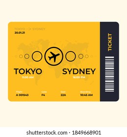 Modern airline ticket design with flight time and passenger name. vector illustration