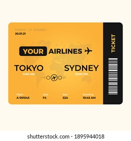 Modernes Flugticketdesign mit Flugzeit und Passagiernamen. Vektorgrafik.