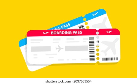 Modern airline tickets design with flight time and passenger name. Plane tickets vector pictogram. Airline boarding pass template. Vector illustration. The concept of air transportation - Shutterstock ID 2037633554