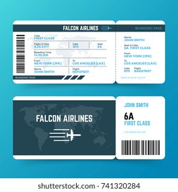 Modern airline travel boarding pass ticket vector template. Ticket airplane and airline, travel flight air illustration