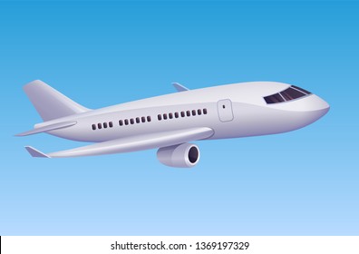 Modern airplane flying in sky. Vector illustration of cartoon modern plane for travel agency or aviation poster design.