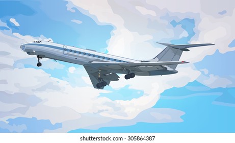 Avión moderno en el fondo del cielo.