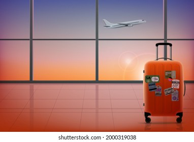 Modern airport interior with big window. Travel concept