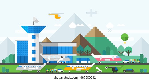 Modern airport in the mountains.