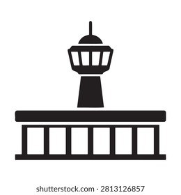 Modern airport traffic control tower architectural icon with aviation architecture building navigation airfield terminal