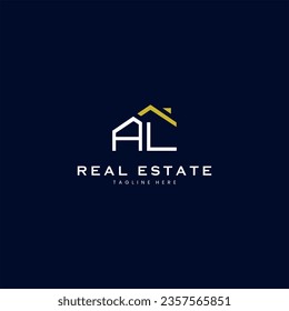 modern AL letter real estate logo in linear style with simple roof building in blue