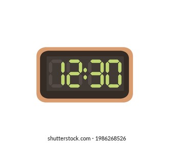 Reloj de alarma moderno con pantalla digital y números verdes ilustraciones vectoriales en fondo blanco