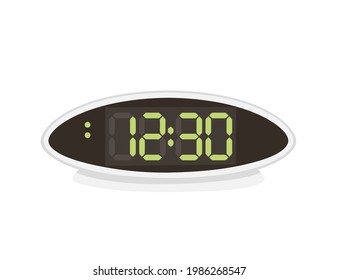 Reloj de alarma moderno con pantalla digital y números verdes ilustraciones vectoriales en fondo blanco