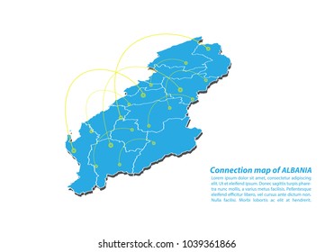 Modern of albania Map connections network design, Best Internet Concept of albania map business from concepts series, map point and line composition. Infographic map. Vector Illustration.