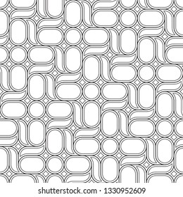 Modern allover linear ornament in black, white colours. Geometric vector pattern for adult colouring book, interior, wallpaper, fabric, apparel textile, phone case. Monochrome floor, wall tile motif