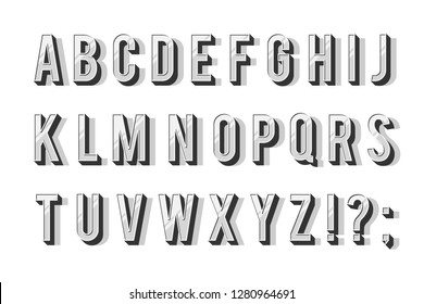 Modern alphabet font. 3D letters and punctuation marks with a shadow for the design of the poster, book, print advertising. Vector illustration isolated on white background