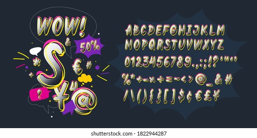 Modern alphabet font. Capital letters of the Latin alphabet. Vector symbols. The font imitates handwriting, the letters are written with a marker. Alphabet in the style of comics.