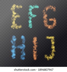 Modern alphabet font. Capital letters of the Latin alphabet. Uppercase letters consisting of transparent particles. Vector graphics in a modern style.