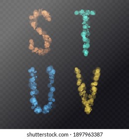 Modern alphabet font. Capital letters of the Latin alphabet. Uppercase letters consisting of transparent particles. Vector graphics in a modern style.