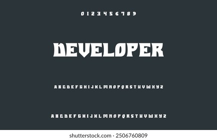 Modern alphabet font in digital format. Futuristic, fashion, sports, abstract urban design, and minimal technology typography.  a straightforward vector drawing that includes numbers