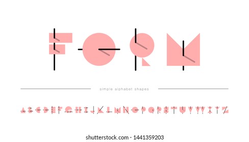 Modern alphabet font overlap flat memphis style