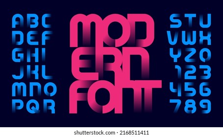 Modern alphabet font. Simple letters and numbers with gradient elements. Stock vector typeface for your typography design.