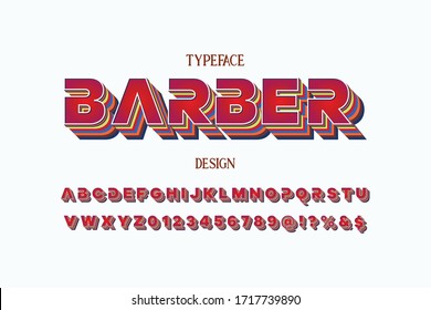 modern alphabet font, typeface vector, red style shadow effect name barber