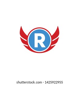 Modern alphabet letter circle wing emblem badge logo template