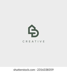 Modern alphabet letter D with real estate house logo template.
