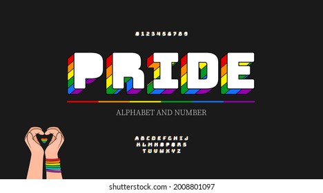 Modern alphabet letters and numbers with Rainbow colors. Rainbow flag colors LGBT font.