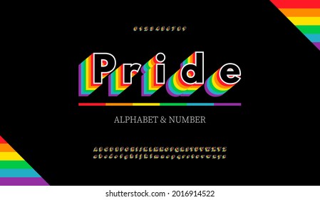 Modern alphabet letters and numbers with Rainbow colors. Rainbow flag colors LGBT font.