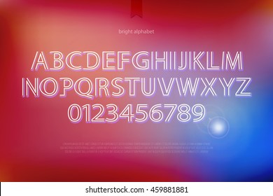 modern alphabet letters and numbers. vector font type design. bright lettering icons. contemporary, shiny typesetting. luminous typeface template