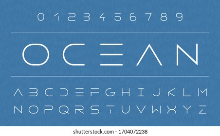 Modern alphabet number fonts. Typography simple creative typeface and numbers design concept isolated on blue background. Hipster uppercase typography letters for logo. Vector illustration