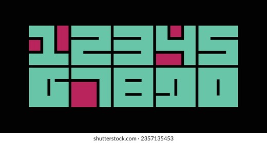 Modernes Alphabet mit Zahlen. Einfache quadratische Buchstaben von rauen Formen.Ultra fettfarbene Schrift in modernem brutalem Stil.