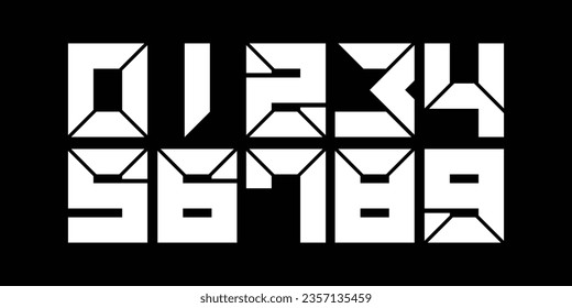 Modern alphabet with numbers. Simple square letters of rough shapes.Ultra bold font in modern brutal style.