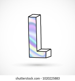 Modern alphabet set, letter L symbol, holographic gradient neon 3d hand drawn line perspective trend illustration