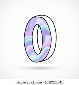 Modern alphabet set, letter O symbol, holographic gradient neon 3d hand drawn line perspective trend illustration