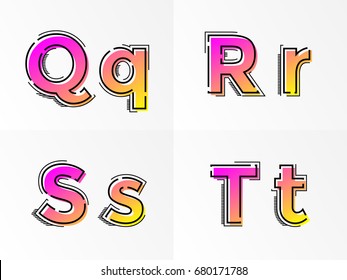 Modern alphabet set with letter Q, R, S, T. Vector abstract font with gradient color and line design on white background for poster title headline or corporate identity typography. 