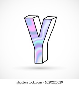Modern alphabet set, letter Y symbol, holographic gradient neon 3d hand drawn line perspective trend illustration