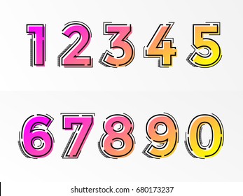 Modern alphabet set with numbers. Vector abstract font with gradient color and line design on white background for poster title headline or corporate identity typography. 