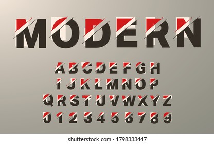 Modern alphabet template. Glitch typography letters and numbers set. Vector illustration.