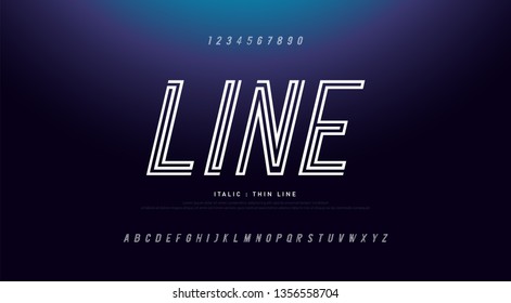 modern alphabet thin line italic fonts and numbers. Typography urban font uppercase and number. vector illustration