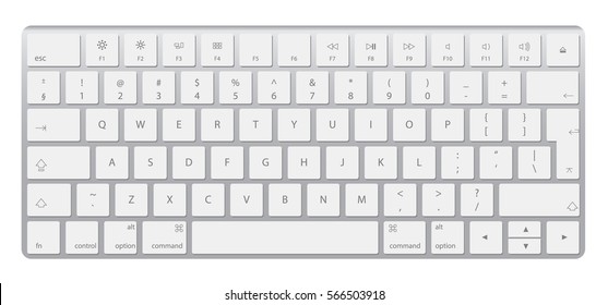 Modern Aluminum Computer Keyboard Isolated On White Background. White Laptop Computer Wireless Keyboard Top View With Keys, Vector Illustration Eps 10.